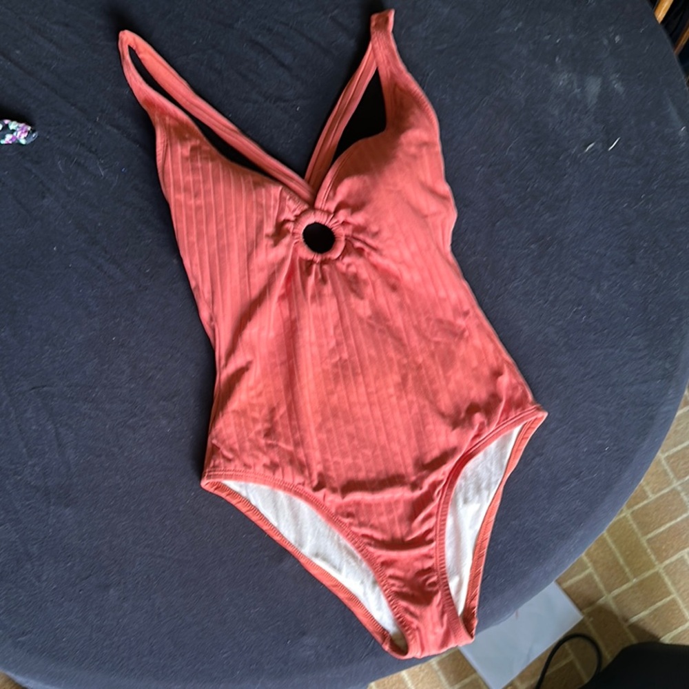 Kona Sol Orange One Piece Swimsuit with Plunging V-Neck